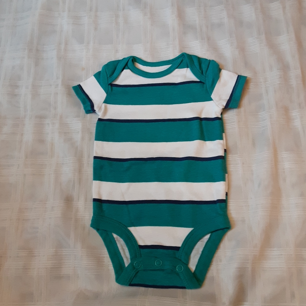 Carter's 3M Striped Onesie 100% Cotton Green/Navy/White Striped
